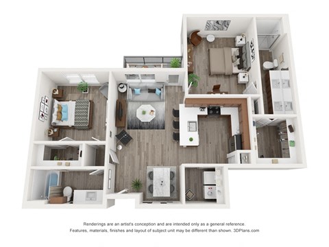 Floor plan for 2 beds, 2 baths, 1215 sqft